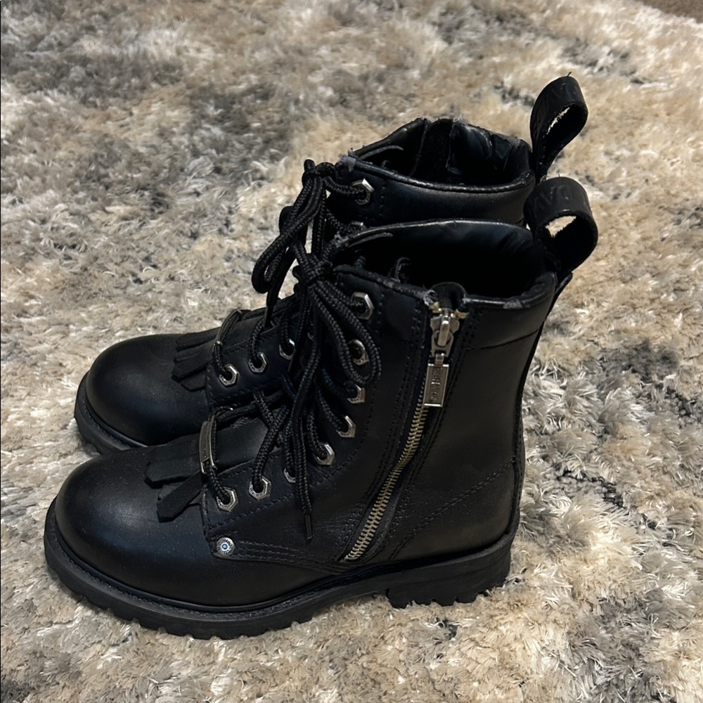 Harley-Davidson Black Combat Boots with Side Zipper